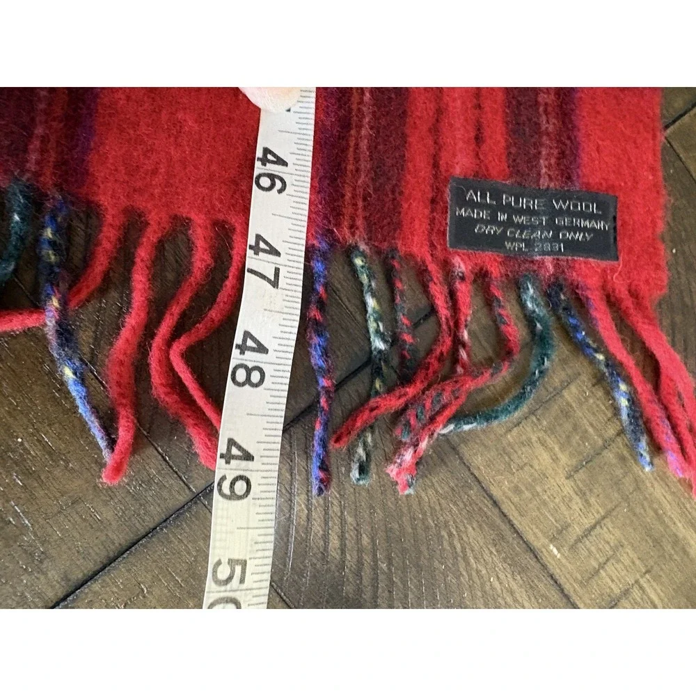 VTG 100% Wool‎ West Germany Plaid Tartan Scarf Red Blue Grandpacore Old Money